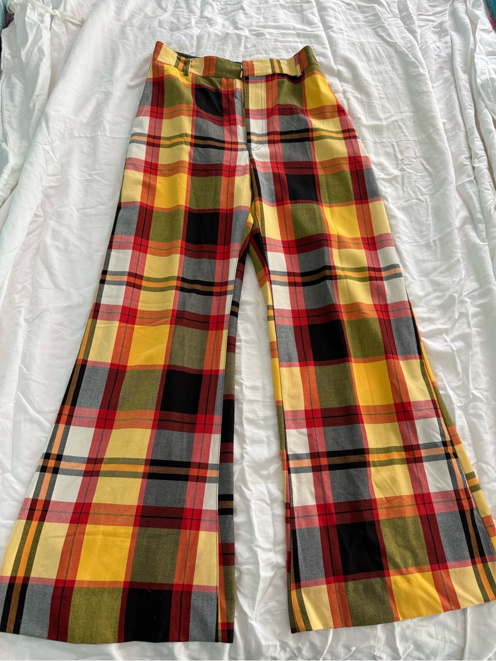 Free People Yellow Plaid Wide-Leg Trousers